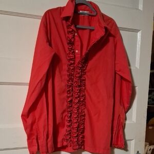 SL Fashions Red Dress Shirt with Ruffle Detail Classic Vintage (MGS113)